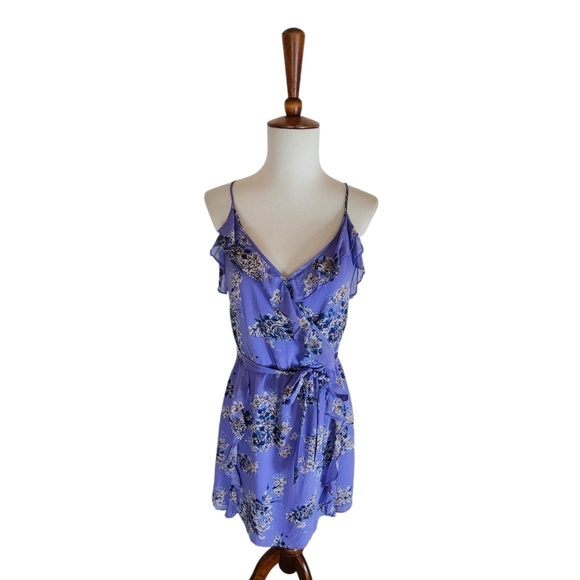 Joie 100% Floral Lavender Ruffle Mini Dress Small Preowned - Picture 2 of 9